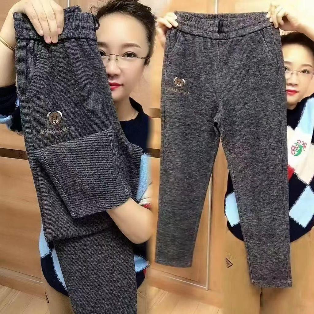 Haremshose mit Little Bear Stickerei, hoher Taille und Fleecefutter - Schlankmachend, lässig, Herbst/Winter 2025