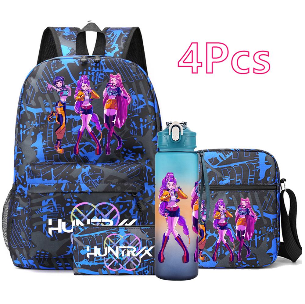 4Pcs/set New Anime Printed Backpack Large Capacity Bookbag Shoulder Bag Case Bag with 750ml Water Bottler Boy Girl Waterproof SchoolBag Mochila