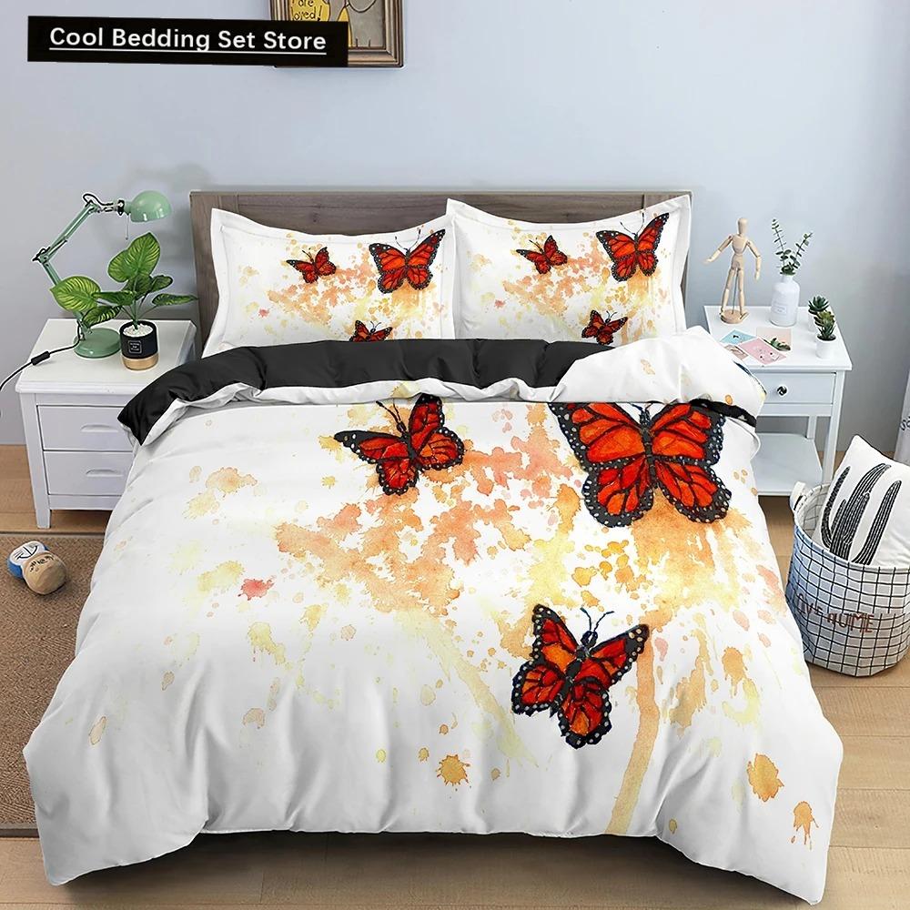 Butterfly Duvet Cover King Queen Size Animal Floral Bedding Set for Teens Adults Beautiful Flower 23pcs Polyester Quilt Cover