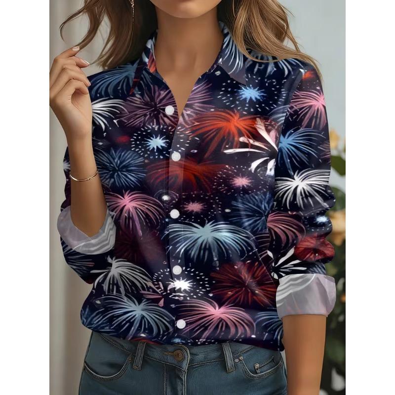 Autumn New Plaid Tie Dye Print Blouse Ladies Long Sleeve Gradient Button Laple Loose Shirts Tops Casual Fashion Women's Clothing