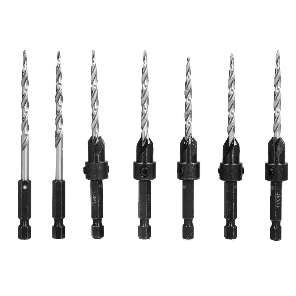 Durable 9PCS 1/4 Inch Hex Shank Countersink Drill Bit Set Adjustable Depth Stop Quick Change Counter Sinker Drill Bit Tapered