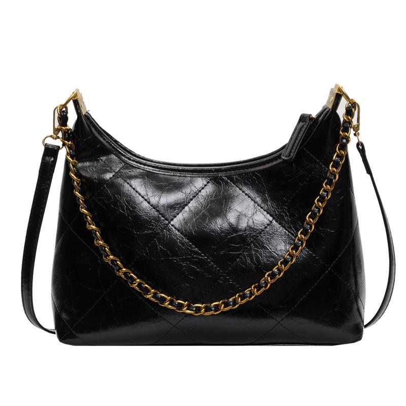 Niche design textured commuter handbag 2025 autumn and winter new retro diamond chain messenger tote bag