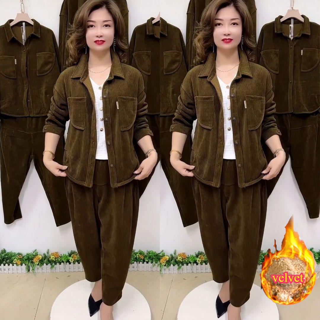 

Толстый вельветовый модный повседневный костюм женский осенне-зимний лацкан куртка с длинным рукавом брюки гаремные плюс бархатный костюм-двойка XXXL темно-желтого