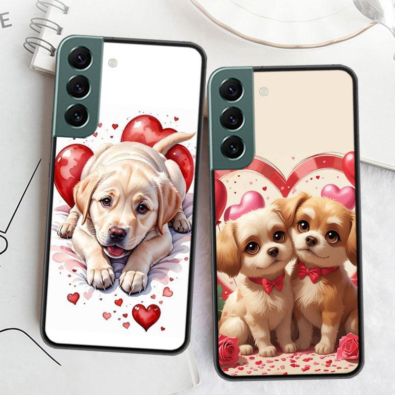 Lovely Puppy Heart Dogs Phone Case For Samsung Galaxy S22 S25 Ultra S21 S10 Plus S26 Edge S20 S23 S24 FE Cover Silicone Soft