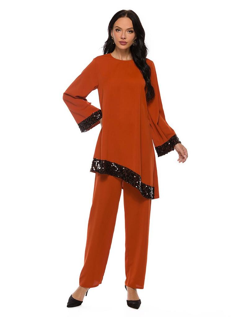 Yiduo Duo Damen Ethno Pailletten Patchwork Kurzarm Set 21013
