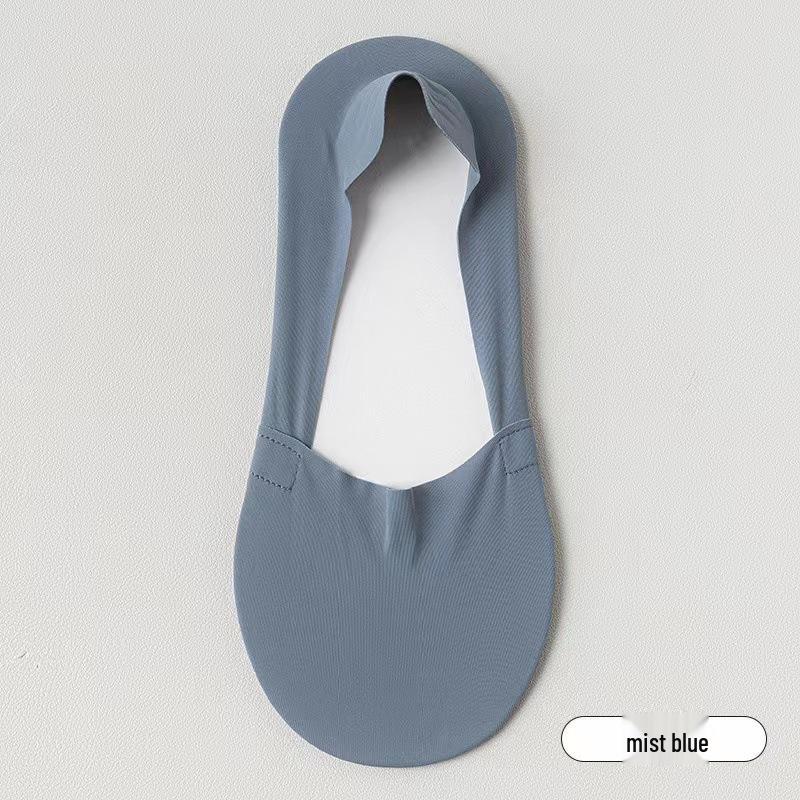 Women's No-Show Ice Silk Boat Socks - Breathable, Sweat-Absorbent, Non-Slip Cotton Bottom for Heels