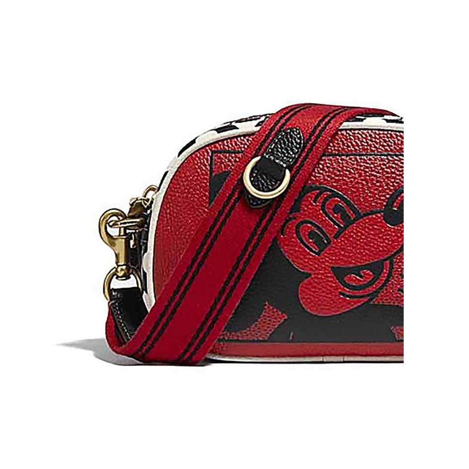 Coach X Disney X Keith Haring Collaboration Camera 19 Badge Mickey Shape Leather Camera Bag Women Shoulder Bag Red C1141-B4RGO