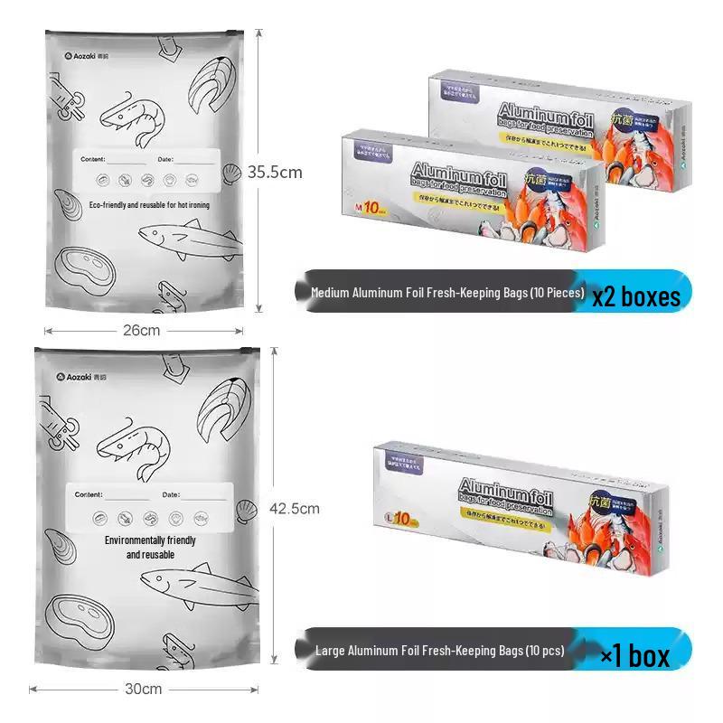 Sachet de conservation alimentaire à fermeture éclair en feuille d'aluminium pour réfrigérateur et congélateur