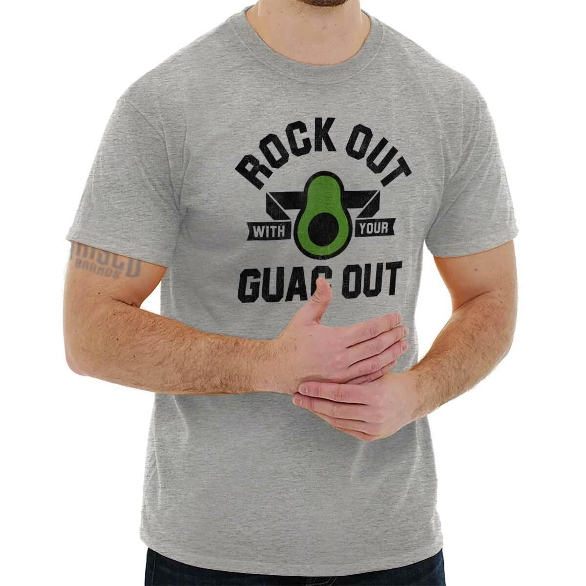 Funny Avocado Rock Out With Your Guac Out Womens or Mens Crewneck T Shirt Tee XL