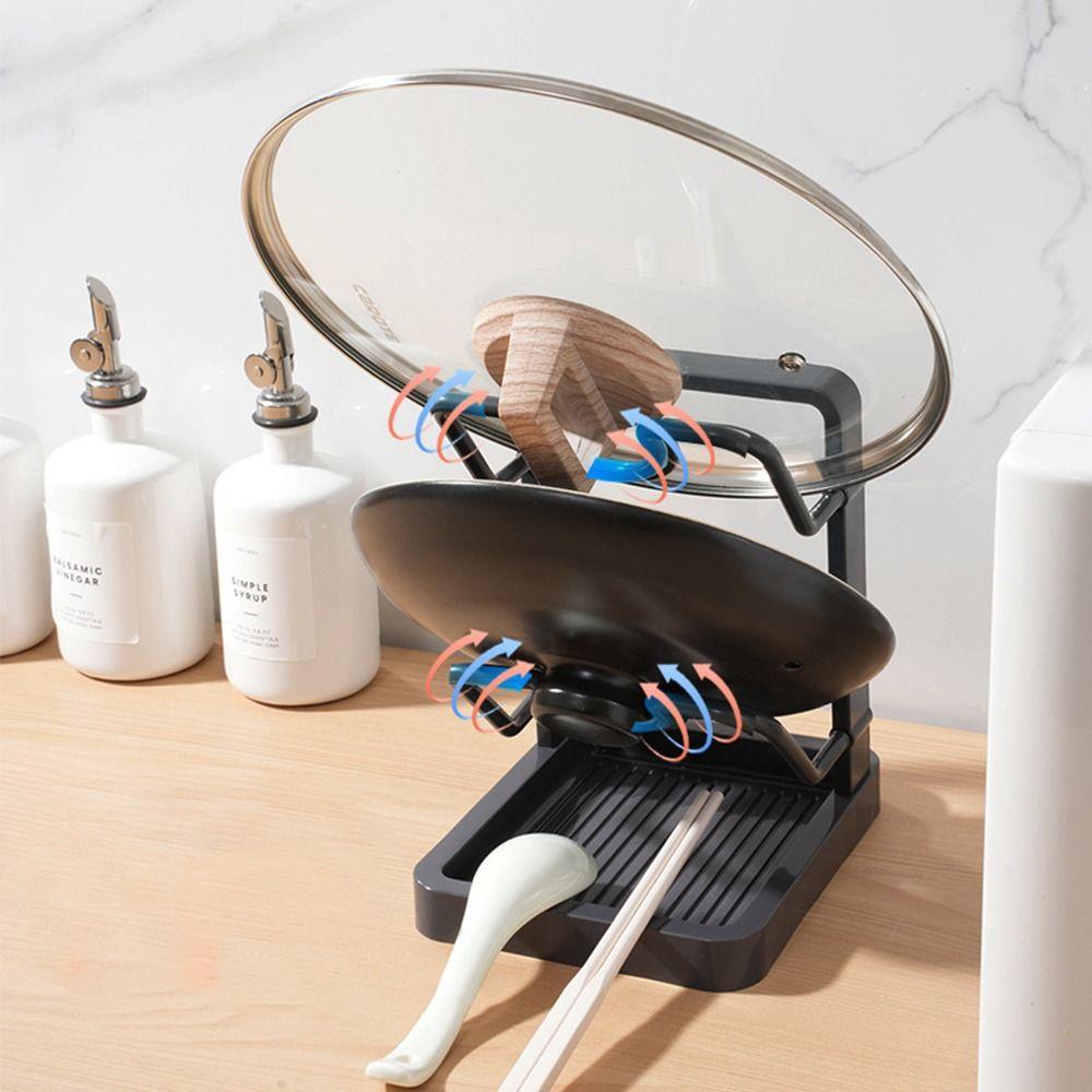 Double Layer Pot Lid Rack Non-slip Large Capacity Cutting Board Holder Draining Pot Lid Organizer