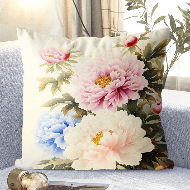 Dekoracyjna poszewka na poduszkę z motywem kwiatów piwonii, kwadratowa poszewka na poduszkę do salonu i sypialni