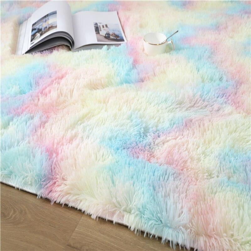 1 Pcs Colorful Carpets Shaggy Kids Room Living Room Bedside Rugs Rainbow Color Soft Fluffy Plush Mats Rug for Bedroom Home Decor WBL