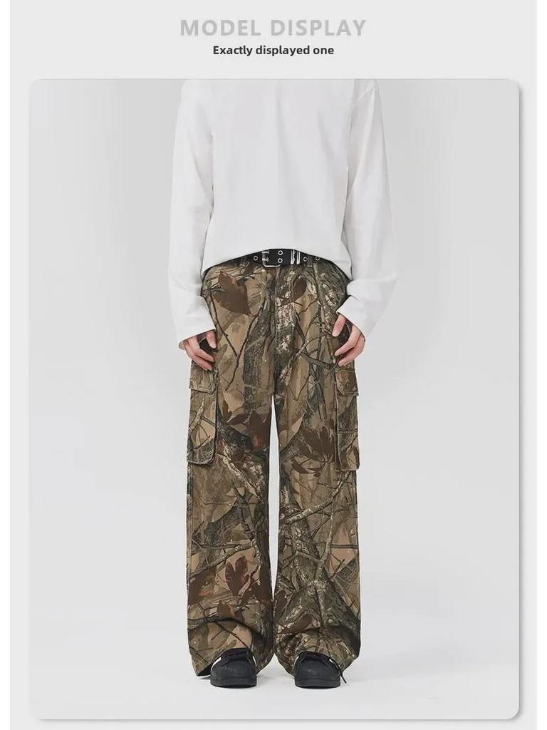 LKTM Amerikanische Retro Camo Latzhosen: Trendige, locker sitzende Outdoor-Freizeithose für Männer und Frauen