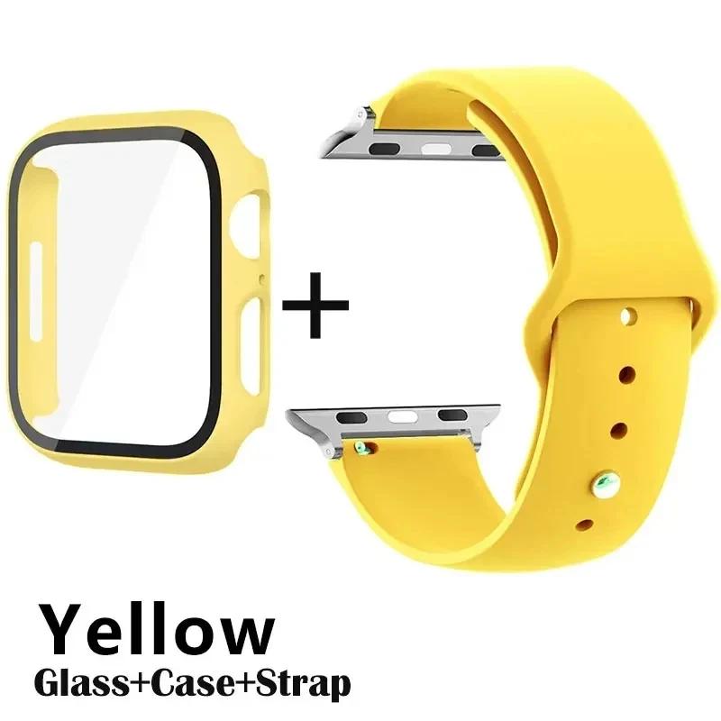 Glass+Case+Strap for Apple Watch Band 42mm 44mm 41mm 40mm 38mm 45mm 49mm Screen Protectors for Apple IWatch Series 8 7 6 SE 5 4