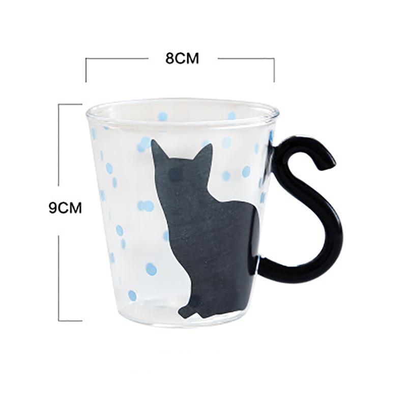 1Pcs Creative Cat Glass Cups with Cat Tail Handle Coffee Glass Lovers Cups Milk Mug Lover Valentine's Day Romantic Present