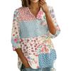 Women's Button Front Vintage Floral Print Shirt Top Three Quarter Sleeve Loose Fit Blouse with Lapel Collar Casual Wear