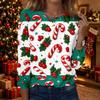 Women's Fashion Christmas Print Crewneck Long Sleeve Pullover Top for Holiday Party and Casual Wear