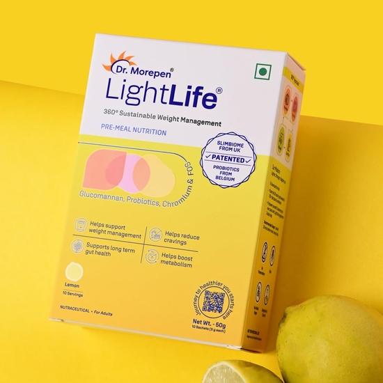 Dr. Morepen LightLife Pre-Meal Nutrition Mix | Controls Appetite & Reduces Cravings | For Men & Women | 60 Sachets | Lemon Flavors