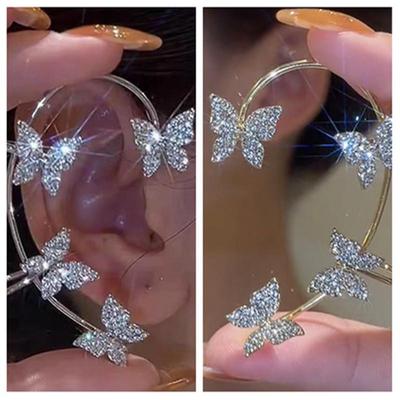 Rhinestone Butterfly Ear Cuff: Elegant No-Pierce Clip-On Earring for Women