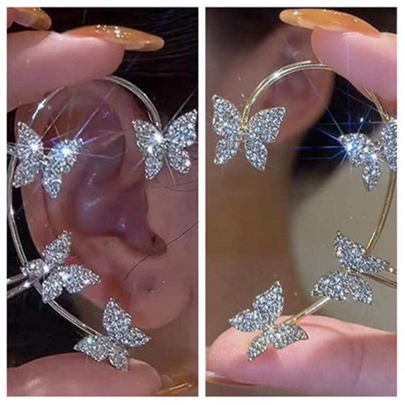 

Dazzling Rhinestone Butterfly Ear Cuff - Elegant Clip-On Earrings for Women