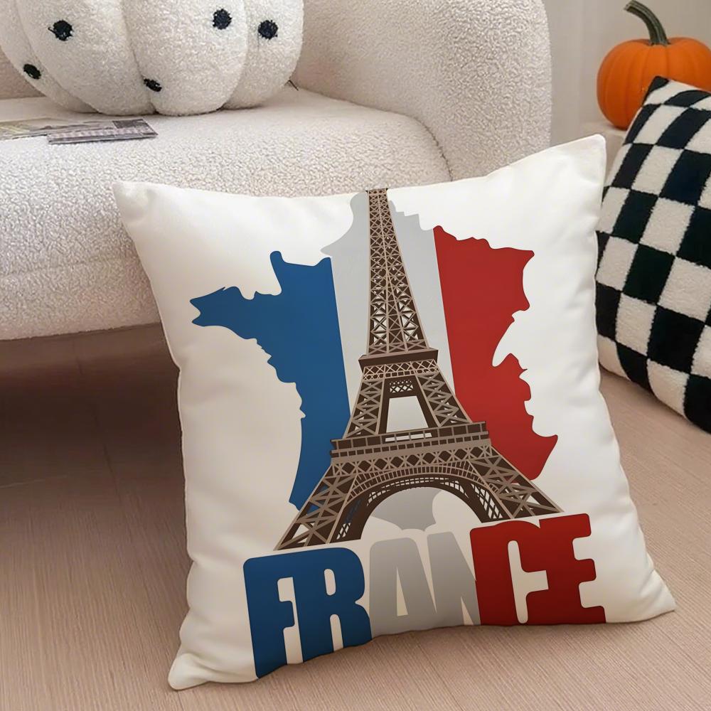City Romantic Paris France Cushion Cover Throw Pillow Cover Hidden Button Durable Polyester Chair Cushion