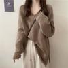 Spring Autumn Women's Lazy Style Sweater Coat Loose Slimming Pullover Minimalist Korean Style Soft Split Knit Top