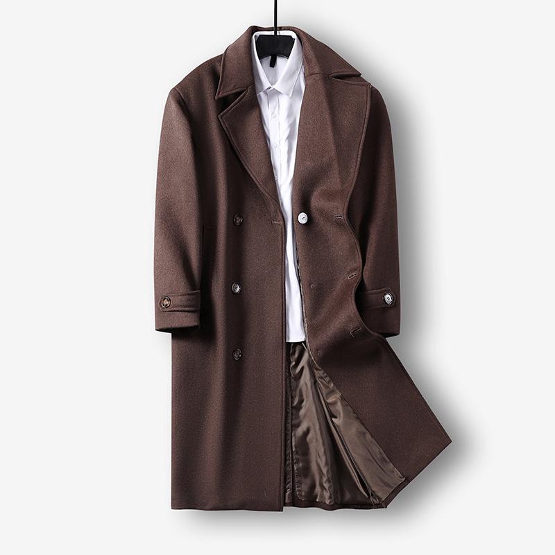 

Men s Plus Size Double-Breasted Wool Coat with Peak Lapel and Padded Shoulders 8XL (approx. 315 jin) колір темно кави
