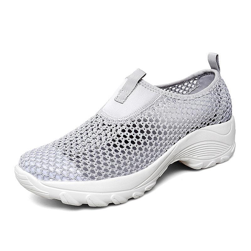 Große Größe Frühling und Sommer Fliegenstrick Damen Schuhe Mode Ein-Pedal Mesh Atmungsaktiv Wanderschuhe Freizeitschuhe Damen