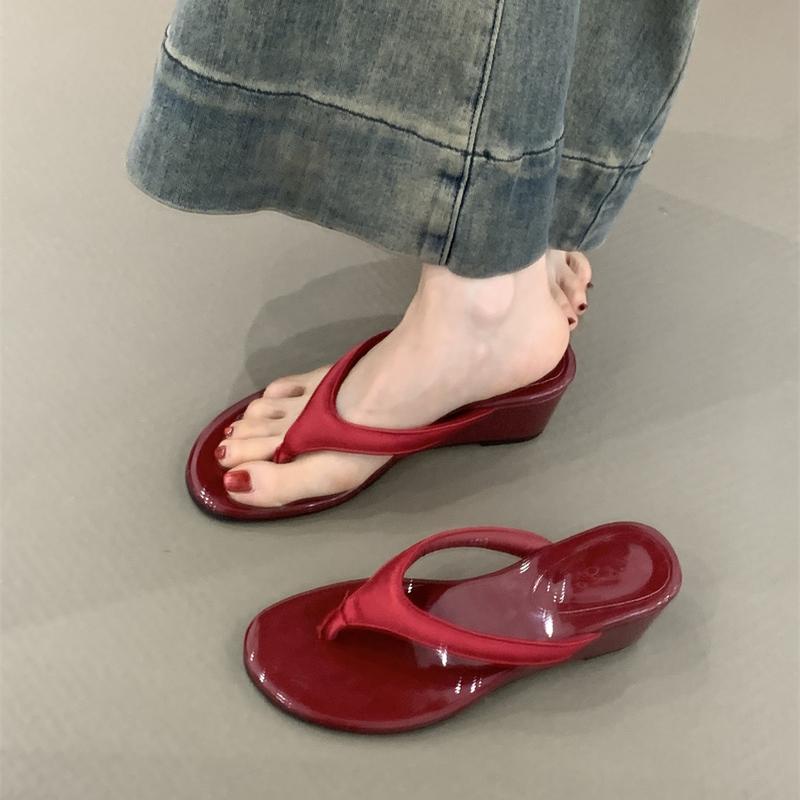 Slope Heel Sandals Summer New Round Head Toe Suede Leopard Soft Sole Anti-slip Wear-resistant Medium Heel Slippers