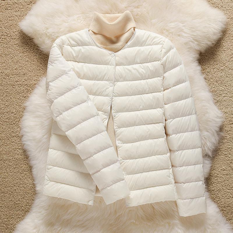 Autumn and Winter Light Round Neck V-neck Down Jacket Women's Warm Liner Short Jacket Women's Collarless Inner Tide
