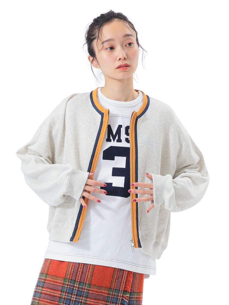 Beams Boy Women's Oatmeal Three-Tone Sweatshirt Cardigan, One Size