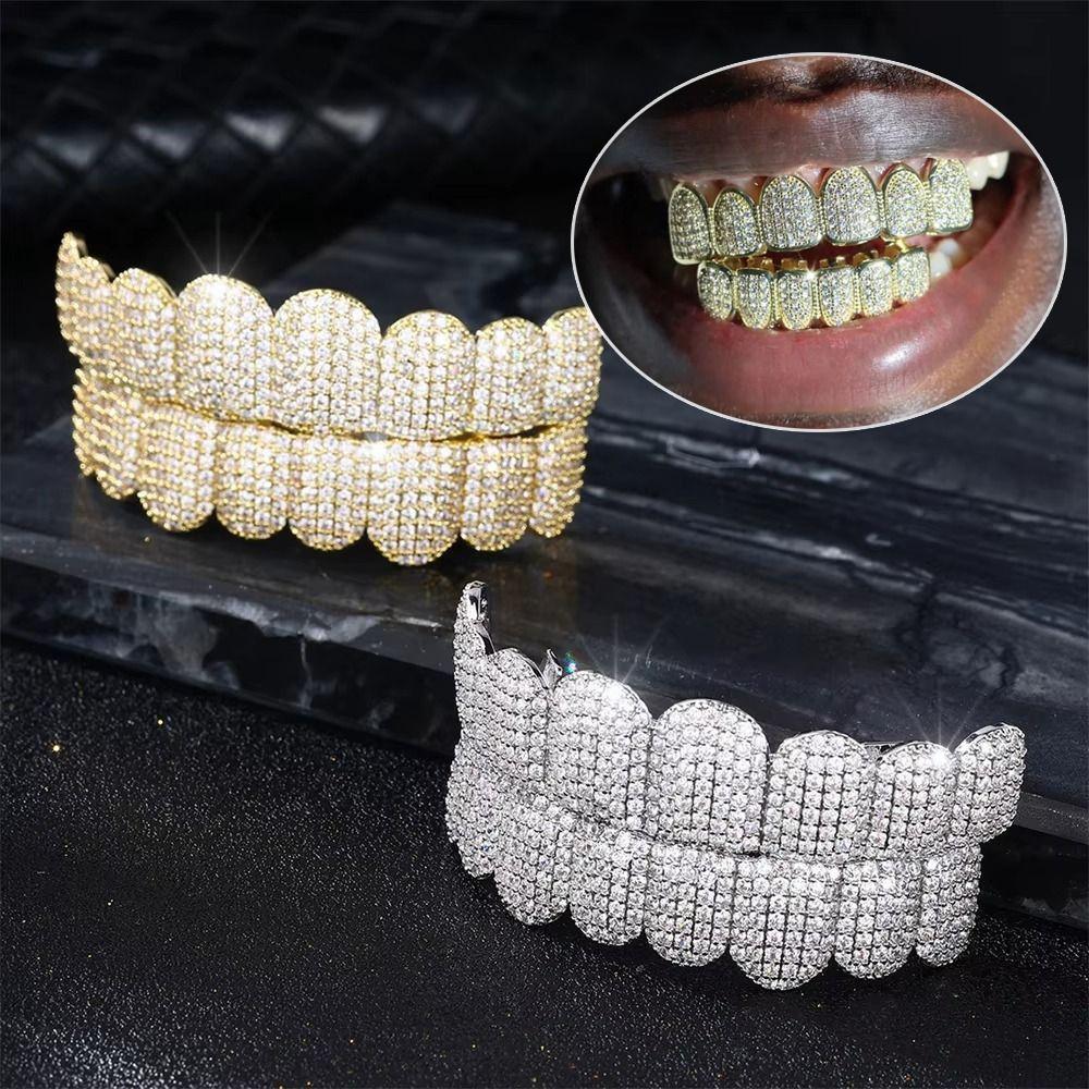 Removable Design Hiphop Teeth Grillz Top & Bottom Set Charm Teeth Grillz  Dental Crown