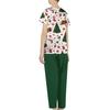 Women's Uniform Set with Short Sleeve Christmas Print Top and Pants, Two Piece Caregiver with Pockets