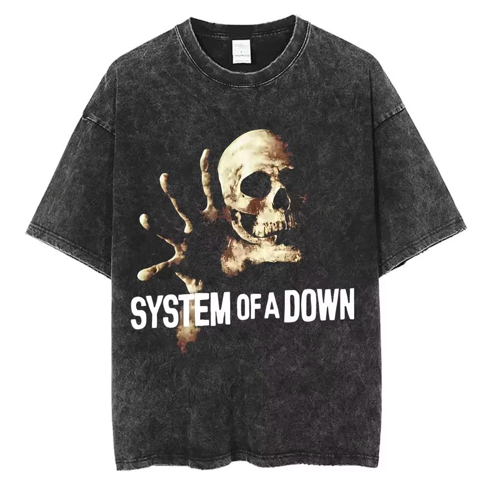 Vintage Washed System of A Down Toxicity Album Graphic T-shirt Unisex Rock Oversized Streetwear Short Sleeve Soft Cotton Breathable Tee Tops
