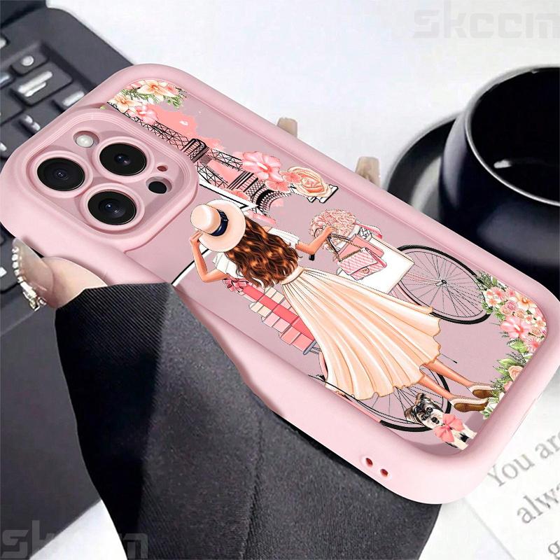 Pink Girl Flower Pattern Phone Case For iPhone 16 15 Pro Max 16E 14 13 12 11 XS X XR 7 8 Plus Shockproof Silicone Soft Cover