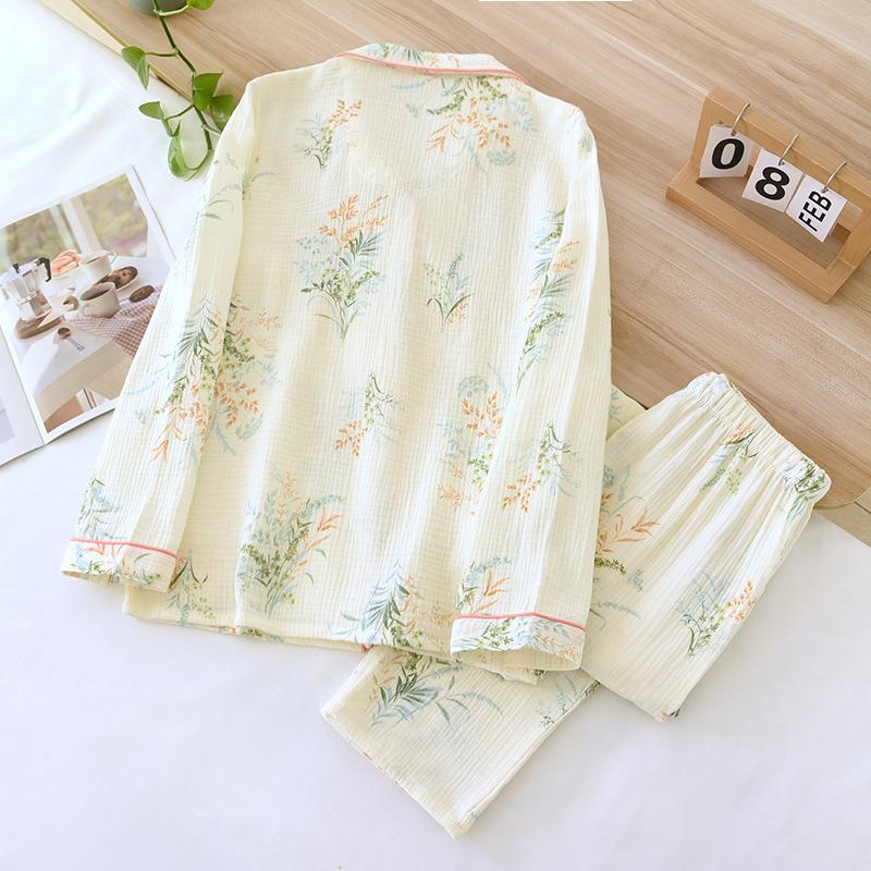 New Japanese Women's Pajama Set Spring/Summer 100% Cotton Long Sleeved Pants Loose Size Fresh Home Furnishing Set Ladies