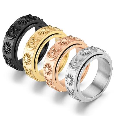Anello Antistress Bohemia Stella Luna per Uomo Acciaio Inossidabile Girevole Spinner Fidgets Anelli Antistress Gioielli Bague Homme
