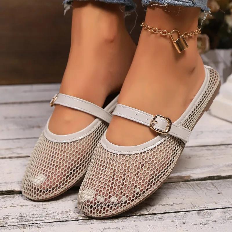 

Мода 2024 года, летняя высококачественная женская обувь, модные сетчатые дышащие женские босоножки с пряжкой и леопардовым принтом, на плоской подошве 43