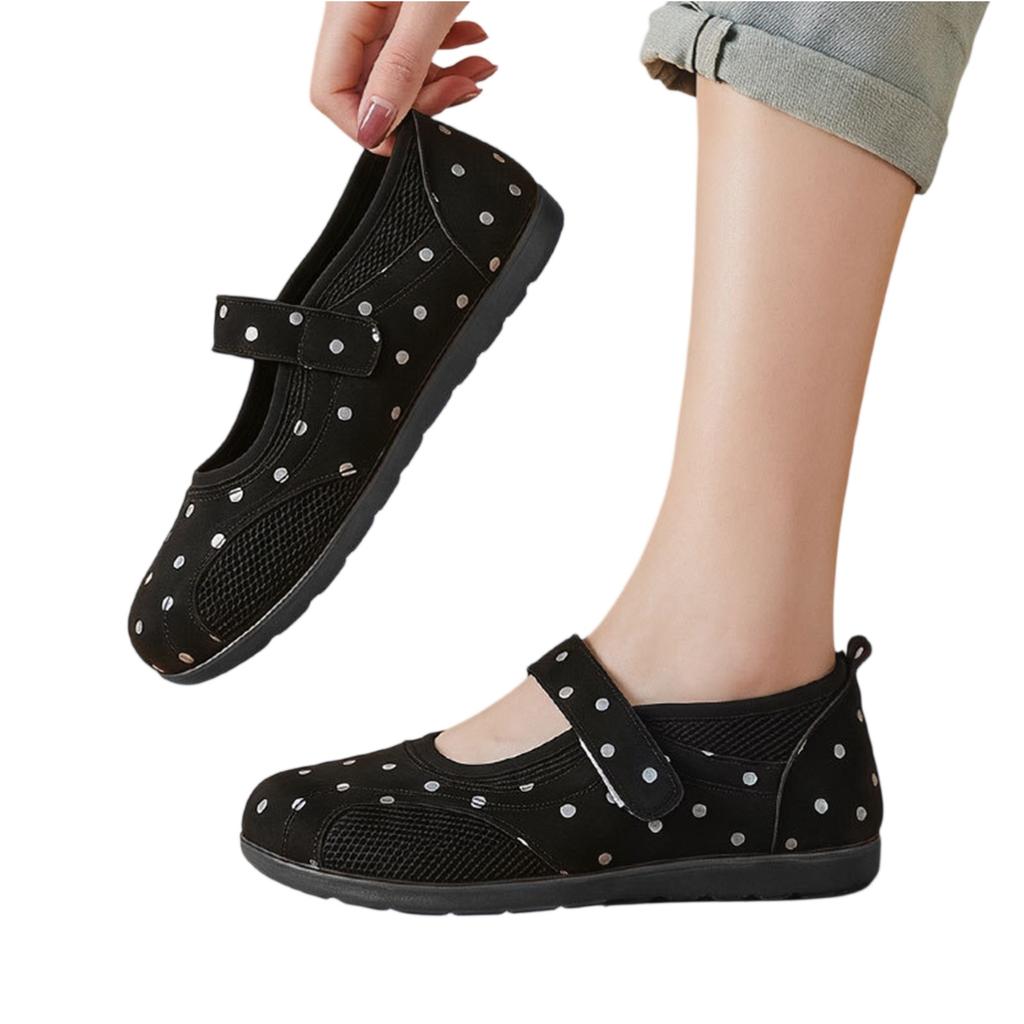 Women Mary Jane Shoes Breathable Mesh Casual Soft Sole Slip On Flats Adjustable Hook and Loop Fastener Lightweight Comfortable Footwear
