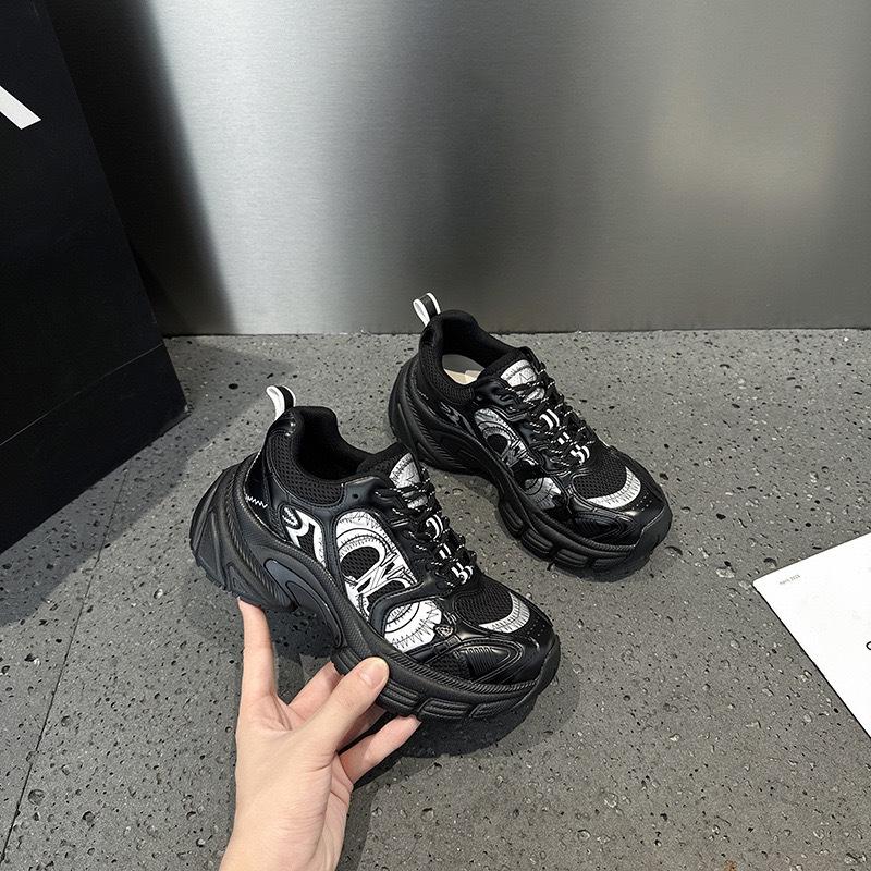 

Cowhide version~ Grape mother same graffiti mesh breathable leather thick sole heightening dad shoes women s casual sports shoes 40 серебряный