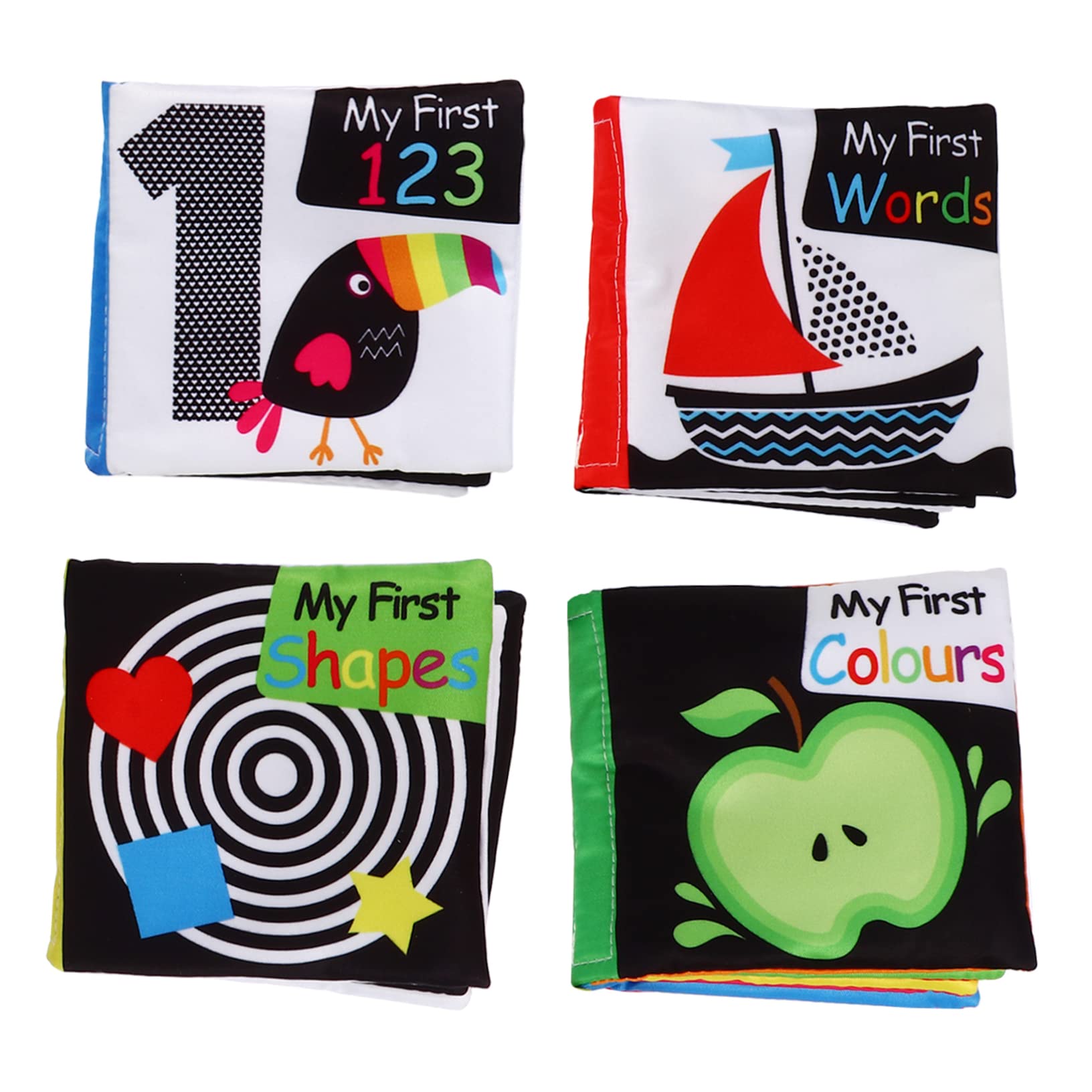 

EXCEART Cloth Picture Book Set of 4 (English), Black and White High Contrast, 10 x 10 x 2 cm, Washable, Rustic Fabric Books for Newborns and Up,