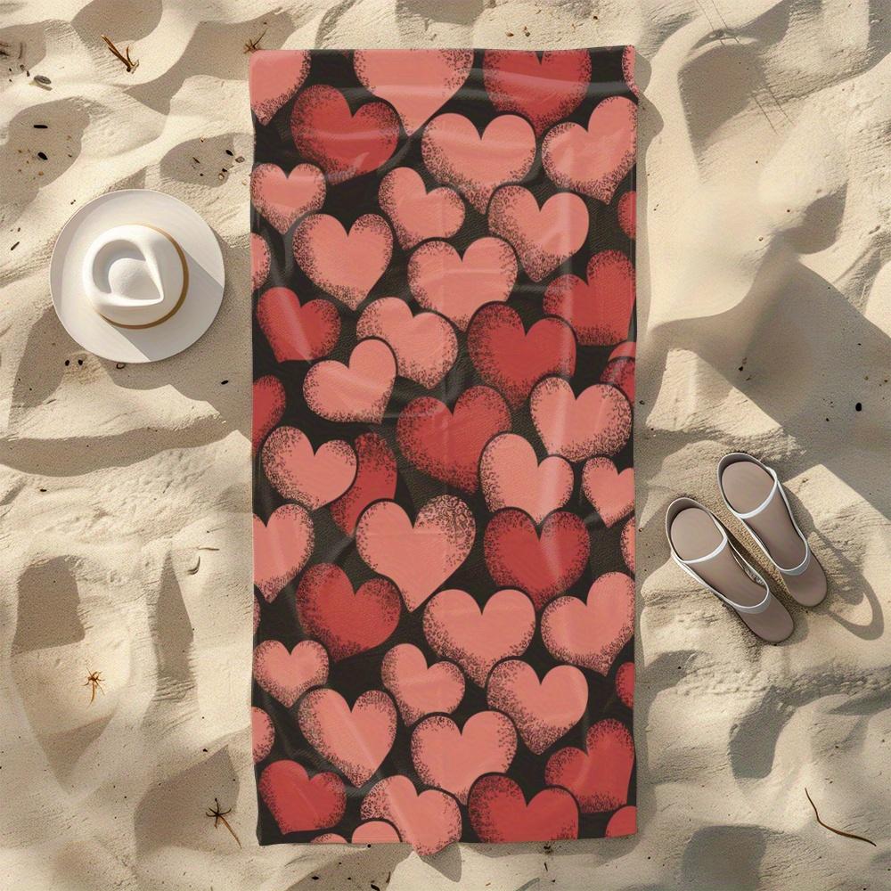 Asciugamano da Spiaggia a Forma di Cuore Stampa Romantica Amore Colore Rosso Rosa Asciugatura Rapida Morbido Microfibra Asciugamano da Bagno per Donne Regalo di San Valentino