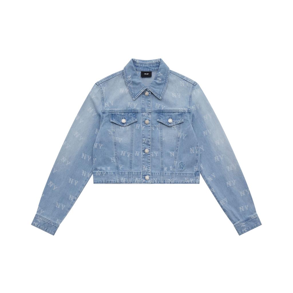 MLB Monogram Vintage Wash Casual Loose Fit Short Sleeve Denim Jacket Women jackets Light-Blue 3FDKM0151-50BLL