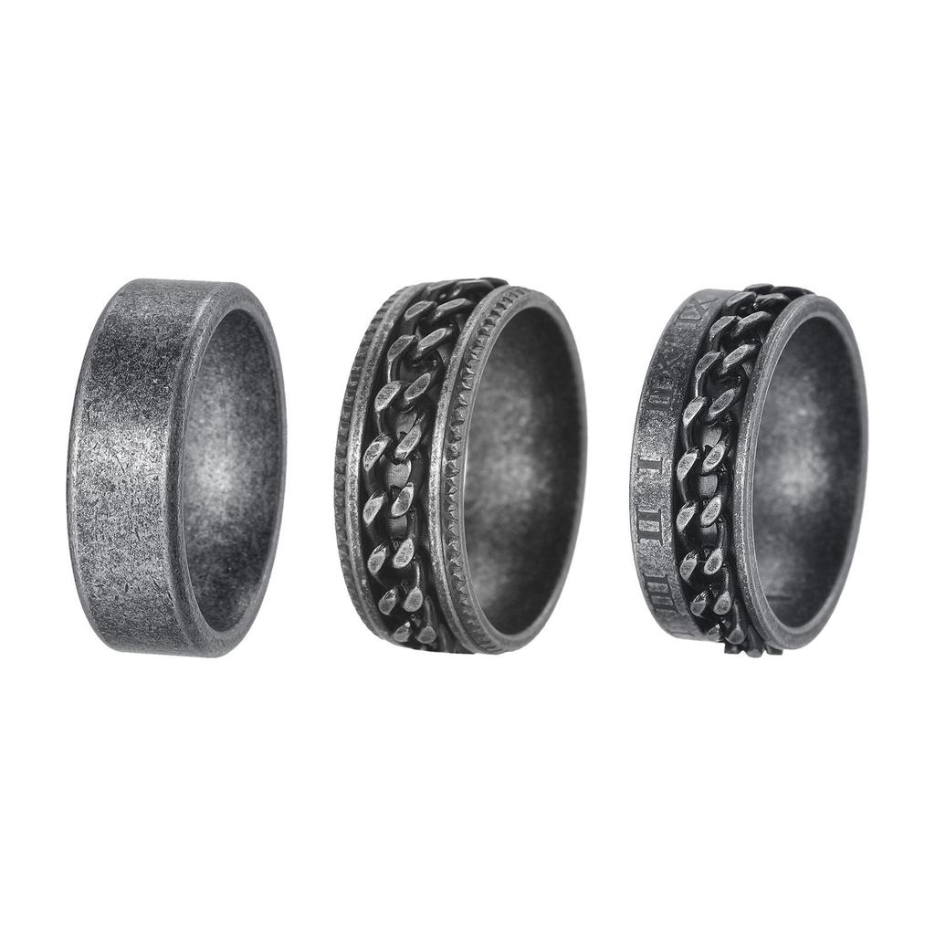 Trendy Stainless Steel & Titanium Silver Ring Set