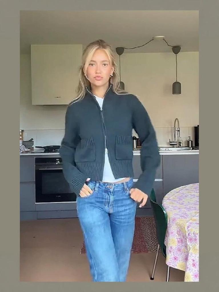 Women's Spring/Autumn Slim-Fit Zippered Stand-Up Collar Knit Cardigan with Pockets