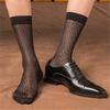 Mens Ultrathin Dress Socks Silk Sheer Business Socks Soft Nylon See Through Diamond Pattern Middle Tube Calf Socks