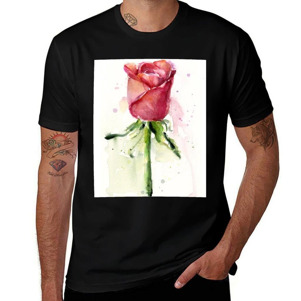 Rose Watercolor Painting Tshirt Standard Fit Solid Tee Shirt