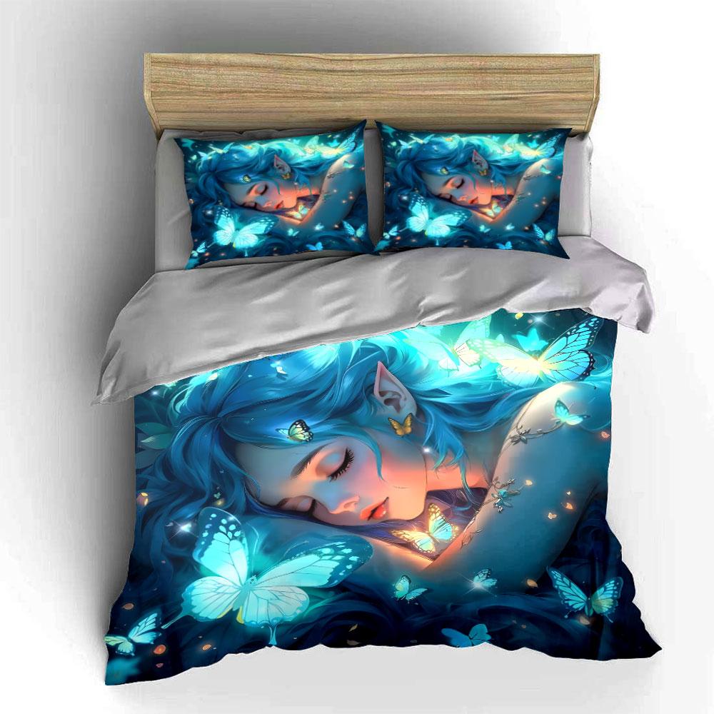 Fantasy Butterfly Glow Set Multiple Sizes Kid'S And Adults' Bedroom Exquisite 3Pc Bedding Set, Gift