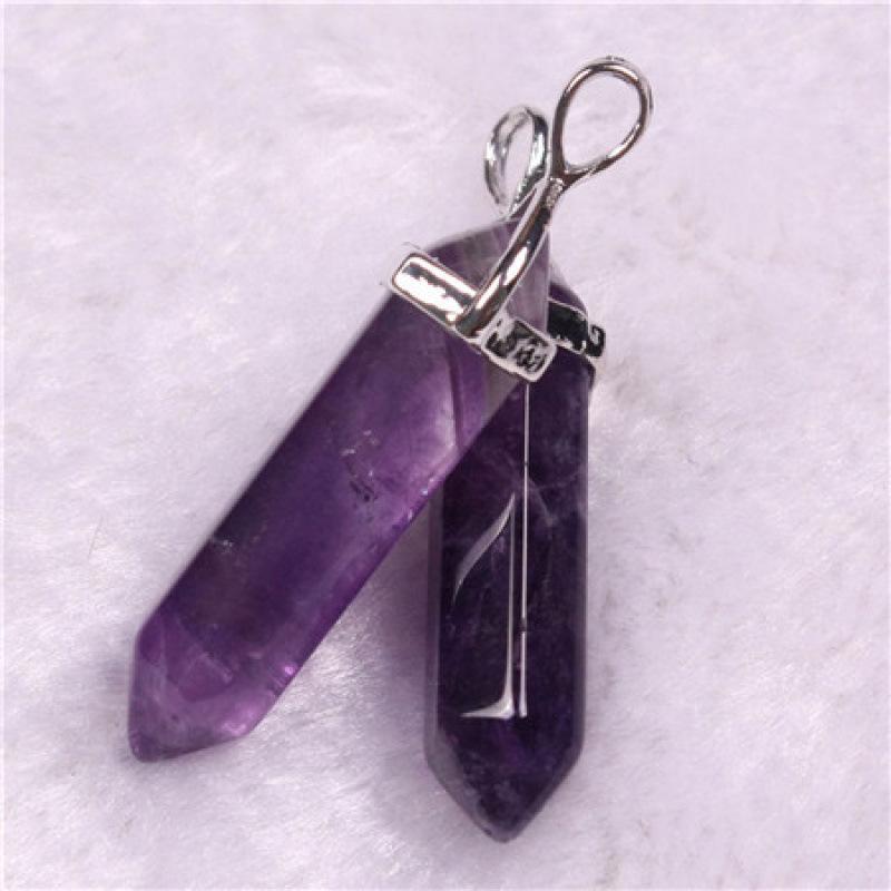 Bohemian Style Agate Crystal Quartz Hexagonal Bullet Pendant Necklace