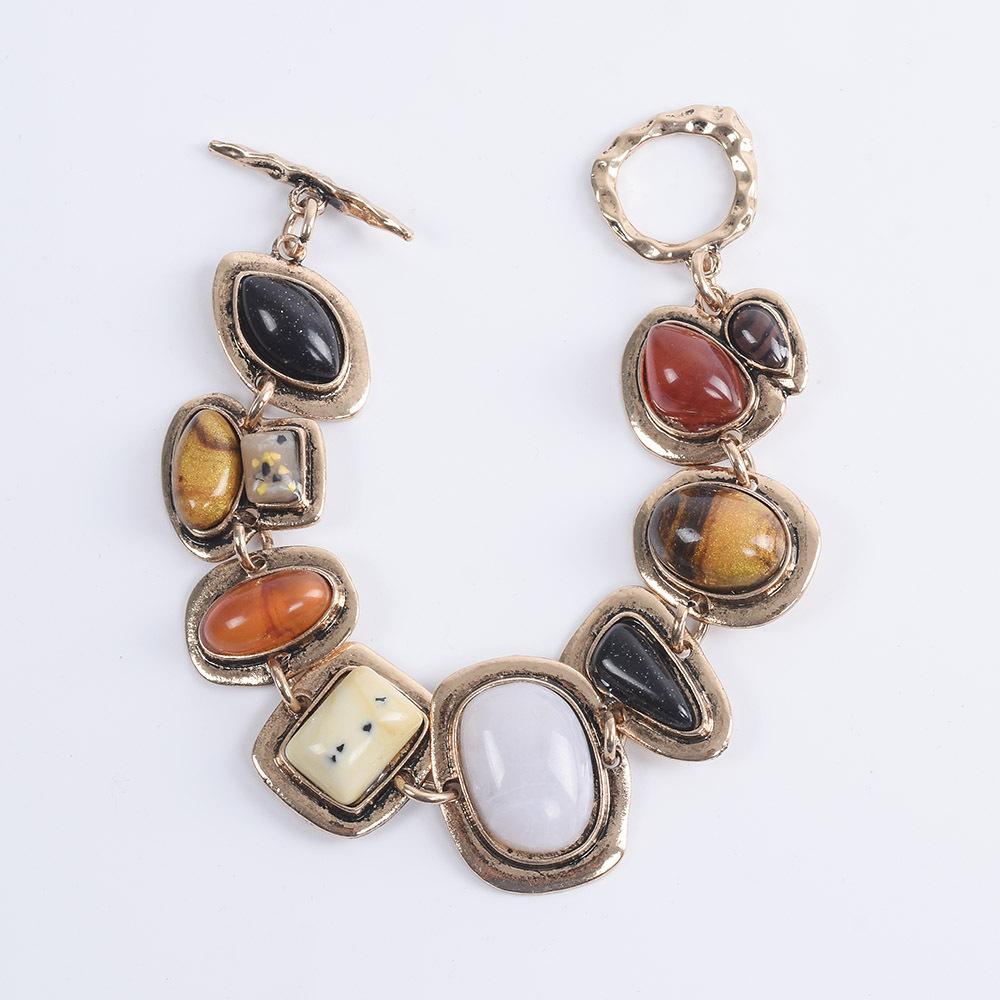 Personality Geometry Colored Metal Stone Bracelets Women Fashion Golden Hollow Link Charm Bracelets Party Jewerly Gifts
